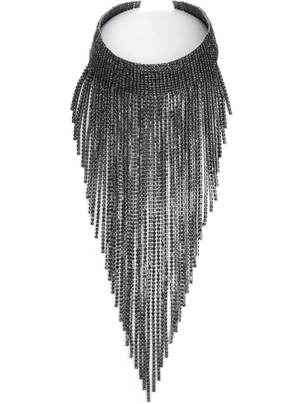 Rhinestone Tassel Bib Necklace for Women, Chunky Choker Collar, Party Jewelry